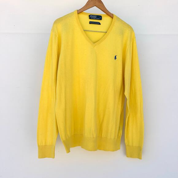 Vintage Polo Ralph Lauren Men’s Cotton Cashmere V-Neck Sweater Yellow XL - Picture 2 of 9